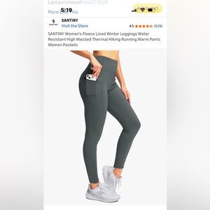 Santiny Woman’s Fleece Lined High-Waist Gray Leggings with Side Pocket